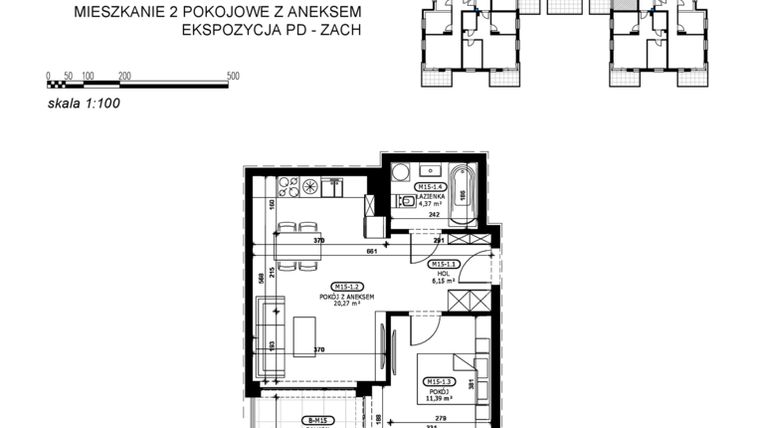 Rzut - Mieszkanie na sprzedaż 2 pokoje o powierzchni 42,18 m² - numer C2-M15 w Stacja Łódź V – etap C2