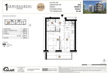 Rzut - Mieszkanie na sprzedaż 2 pokoje o powierzchni 34,06 m² - numer M22 w Jemiołuszki Park