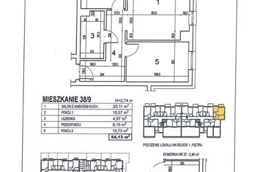 Rzut - Mieszkanie na sprzedaż 3 pokoje o powierzchni 54,13 m² - numer 38/9 w Osiedle Jodłowa bud. D