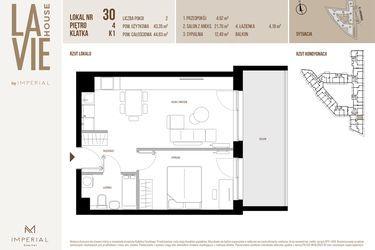 Rzut - Mieszkanie na sprzedaż 2 pokoje o powierzchni 43,35 m² - numer 30 w La Vie House
