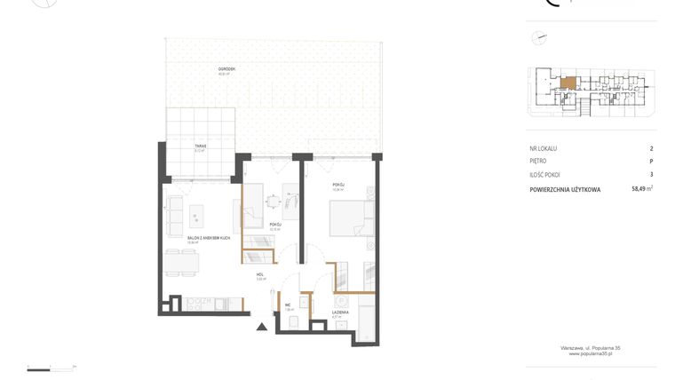 Rzut - Mieszkanie na sprzedaż 3 pokoje o powierzchni 58,49 m² - numer M.02 w Popularna 35