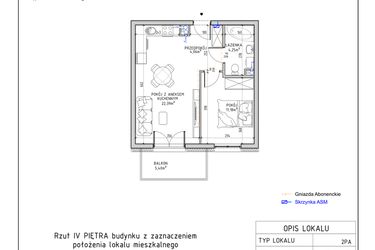 Rzut - Mieszkanie na sprzedaż 2 pokoje o powierzchni 41,88 m² - numer 44 w Harmonia bud. M3