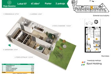 Rzut - Mieszkanie na sprzedaż 2 pokoje o powierzchni 47,48 m² - numer M7 w Moja Skawina
