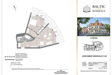 Rzut - Mieszkanie na sprzedaż 2 pokoje o powierzchni 52,36 m² - numer 2.28 w Baltic Luxury Residence