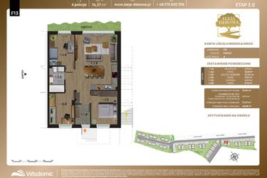 Rzut - Mieszkanie na sprzedaż 4 pokoje o powierzchni 74,37 m² - numer F13 w Aleja Dębowa III - mieszkania