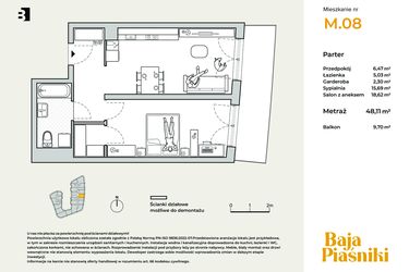 Rzut - Mieszkanie na sprzedaż 2 pokoje o powierzchni 48,11 m² - numer M08 w Baja Piaśniki
