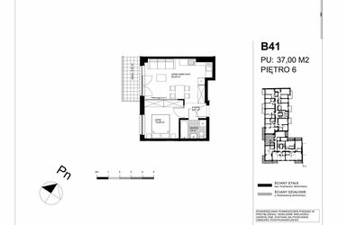 Rzut - Mieszkanie na sprzedaż 2 pokoje o powierzchni 37 m² - numer B41 w Apartamenty Kopernika - etap II