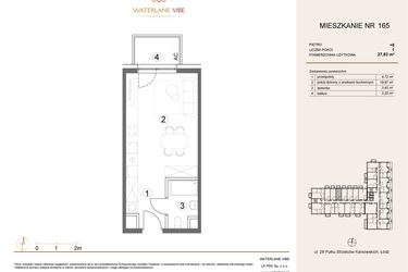 Rzut - Mieszkanie na sprzedaż 1 pokój o powierzchni 27,83 m² - numer 165 w Waterlane Vibe