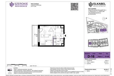 Rzut - Mieszkanie na sprzedaż 1 pokój o powierzchni 30,38 m² - numer D-16 w Szerokie Residence