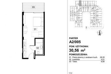 Rzut - Mieszkanie na sprzedaż 1 pokój o powierzchni 30,56 m² - numer 005 w Apollo Resort