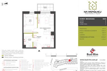 Rzut - Mieszkanie na sprzedaż 2 pokoje o powierzchni 37,01 m² - numer 94 w Na Wspólnej