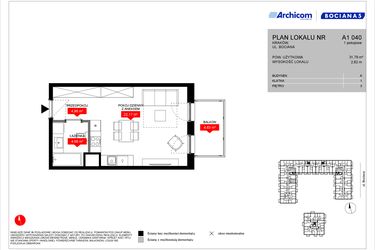 Rzut - Mieszkanie na sprzedaż 1 pokój o powierzchni 31,79 m² - numer A1 040 w Osiedle Bociana 5