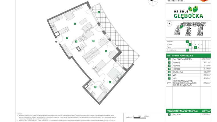 Rzut - Mieszkanie na sprzedaż 4 pokoje o powierzchni 89,71 m² - numer A.53 w Głębocka