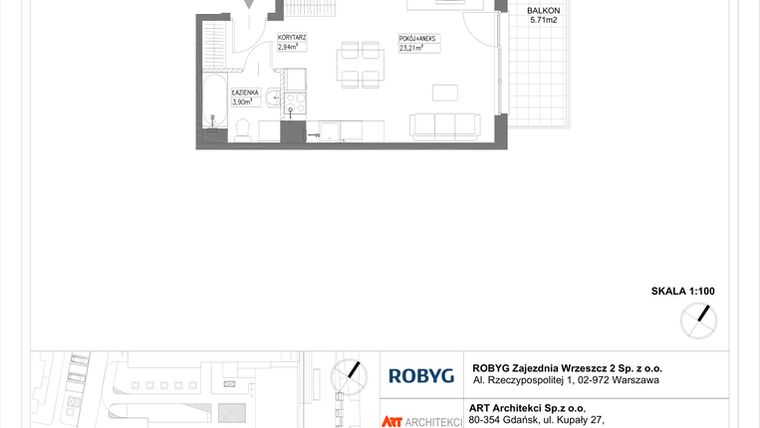 Rzut - Mieszkanie na sprzedaż 1 pokój o powierzchni 30,06 m² - numer E.2M22 w Nowa Wałowa bud. E