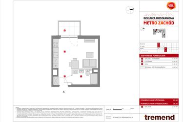 Rzut - Mieszkanie na sprzedaż 1 pokój o powierzchni 26,28 m² - numer F.23 w Dzielnica Mieszkaniowa Metro Zachód - etap 8