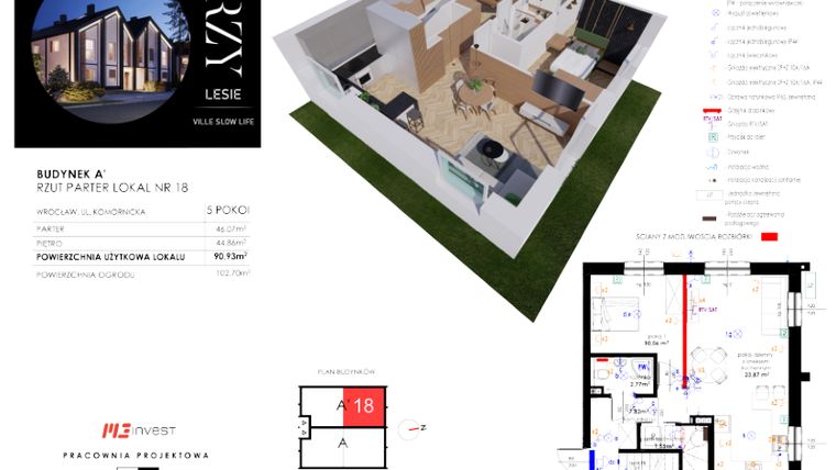 Rzut - Mieszkanie na sprzedaż 5 pokoi o powierzchni 90,93 m² - numer L18 w Przy Lesie Ville Slow Life