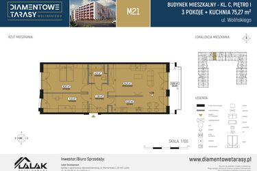 Rzut - Mieszkanie na sprzedaż 3 pokoje o powierzchni 75,27 m² - numer M21 w Diamentowe Tarasy