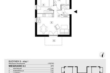 Rzut - Mieszkanie na sprzedaż 2 pokoje o powierzchni 43,55 m² - numer 8.3 w Jasieny