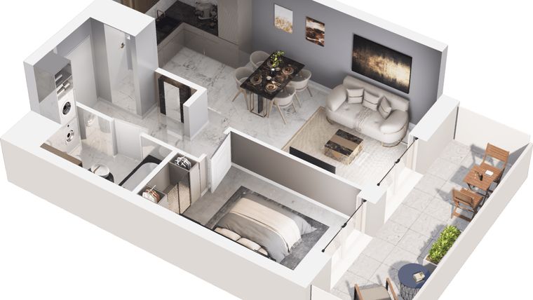 Rzut - Mieszkanie na sprzedaż 2 pokoje o powierzchni 44,92 m² - numer D.06.08 w Mieszkaj w mieście - Na Tysiącleciu budynek D