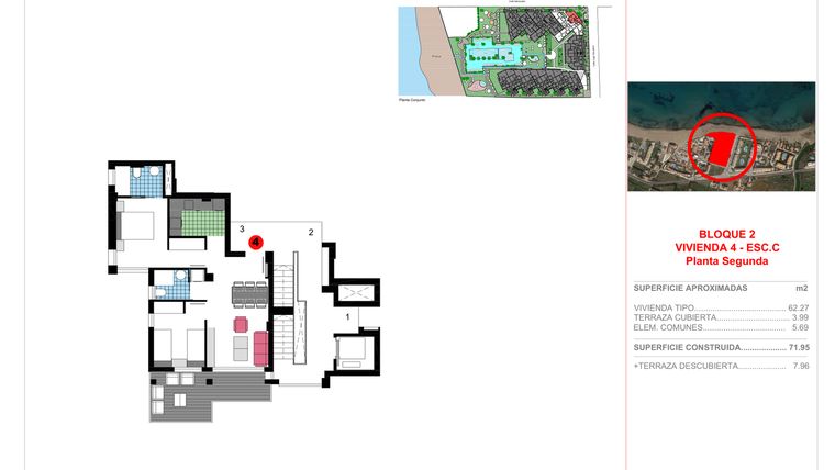 Rzut - Mieszkanie na sprzedaż 2 pokoje o powierzchni 71,95 m² - numer 1-C-4 w Apartamenty w Dénia - 14051638