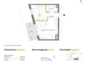 Rzut - Mieszkanie na sprzedaż 2 pokoje o powierzchni 39,47 m² - numer 1.03.M41 w Morska Vita