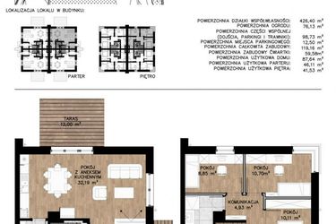 Rzut - Mieszkanie na sprzedaż 4 pokoje o powierzchni 89,94 m² - numer 2B w Zielone Kolumny