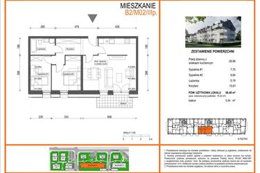 Rzut - Mieszkanie na sprzedaż 3 pokoje o powierzchni 68,48 m² - numer B2/M02/3P w Zielony Brochów 7