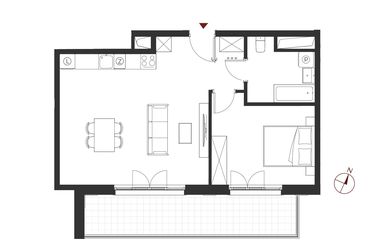 Rzut - Mieszkanie na sprzedaż 2 pokoje o powierzchni 53,33 m² - numer B.2.17 w Apartamenty Symfonia