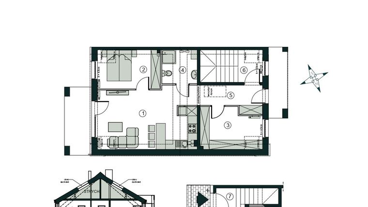 Rzut - Mieszkanie na sprzedaż 3 pokoje o powierzchni 66,43 m² - numer Q2 w Aleja Wiśniowa Pogórze