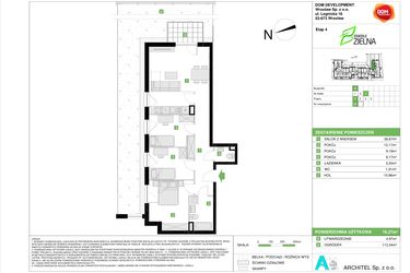 Rzut - Mieszkanie na sprzedaż 4 pokoje o powierzchni 76,27 m² - numer A.56 w Osiedle Zielna IV