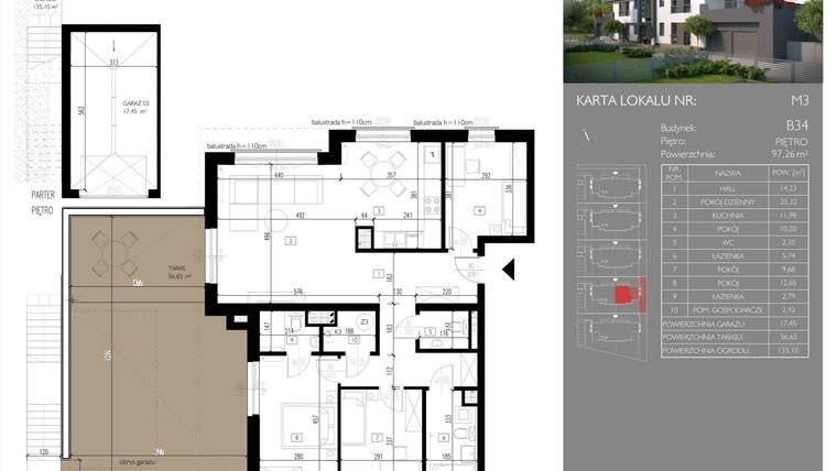 Rzut - Mieszkanie na sprzedaż 4 pokoje o powierzchni 97,26 m² - numer B34.M3 w Leśna Polana