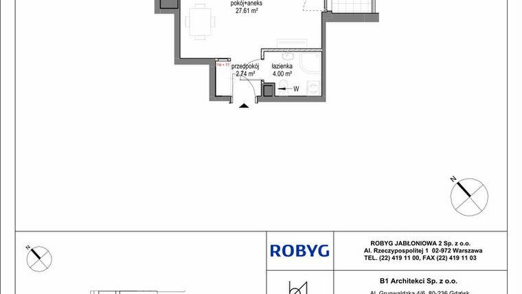Rzut - Mieszkanie na sprzedaż 1 pokój o powierzchni 34,35 m² - numer A.1M03 w Kobieli 4
