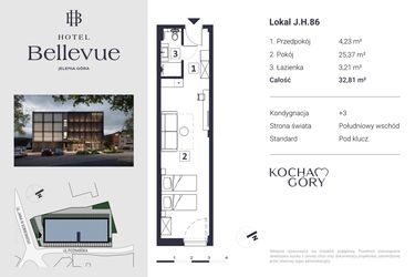 Rzut - Mieszkanie na sprzedaż 1 pokój o powierzchni 32,81 m² - numer 86 w Hotel Bellevue