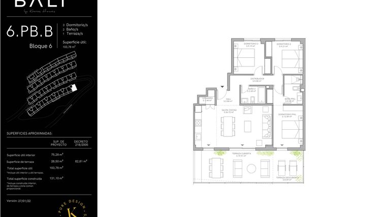 Rzut - Mieszkanie na sprzedaż 3 pokoje o powierzchni 75,28 m² - numer 32.06.BJ.B w Bali