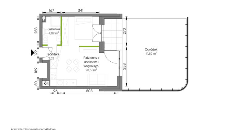 Rzut - Mieszkanie na sprzedaż 1 pokój o powierzchni 35,22 m² - numer C1/00/13 w WUWA Vita