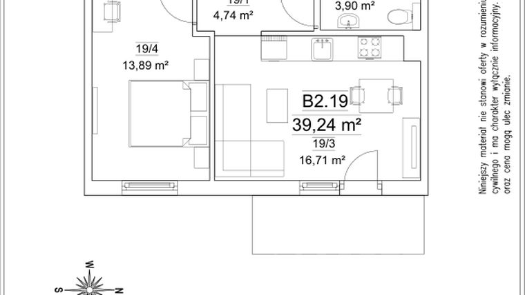 Rzut - Mieszkanie na sprzedaż 2 pokoje o powierzchni 39,45 m² - numer B2.19 w Osiedle Versus