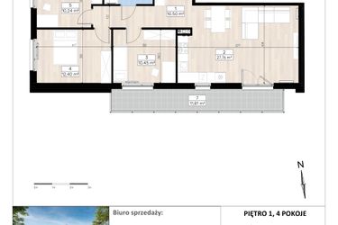 Rzut - Mieszkanie na sprzedaż 4 pokoje o powierzchni 75,8 m² - numer K1/1/5 w RIVA