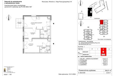 Rzut - Mieszkanie na sprzedaż 3 pokoje o powierzchni 56,01 m² - numer 12 w RZ21