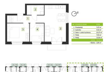 Rzut - Mieszkanie na sprzedaż 3 pokoje o powierzchni 51,35 m² - numer 1K4 M6 w Osiedle Krzeptów przy lesie
