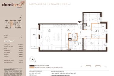 Rzut - Mieszkanie na sprzedaż 4 pokoje o powierzchni 78,2 m² - numer C6 w Domkove Widzew