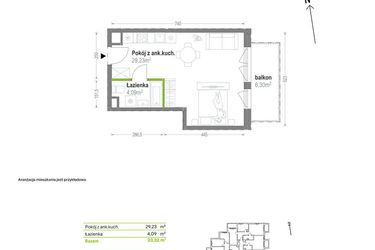 Rzut - Mieszkanie na sprzedaż 1 pokój o powierzchni 33,32 m² - numer A.A.1.07 w Głębocka Vita