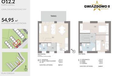 Rzut - Dom na sprzedaż 4 pokoje o powierzchni 54,95 m² - numer O12.2 w Gwiazdowo II