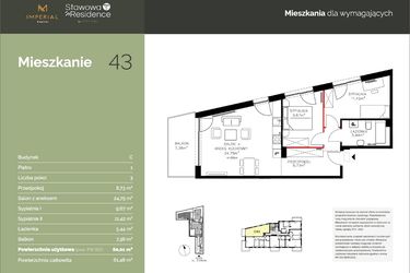 Rzut - Mieszkanie na sprzedaż 3 pokoje o powierzchni 60,31 m² - numer C43 w Stawowa Residence - etap V