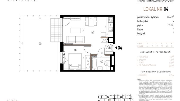 Rzut - Mieszkanie na sprzedaż 2 pokoje o powierzchni 38,22 m² - numer A004 w Ustronna