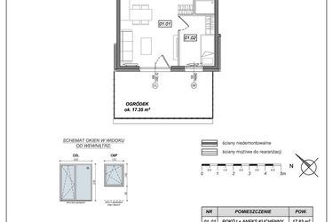Rzut - Mieszkanie na sprzedaż 2 pokoje o powierzchni 33,5 m² - numer 8.B.01 w Urzeka bud. 8