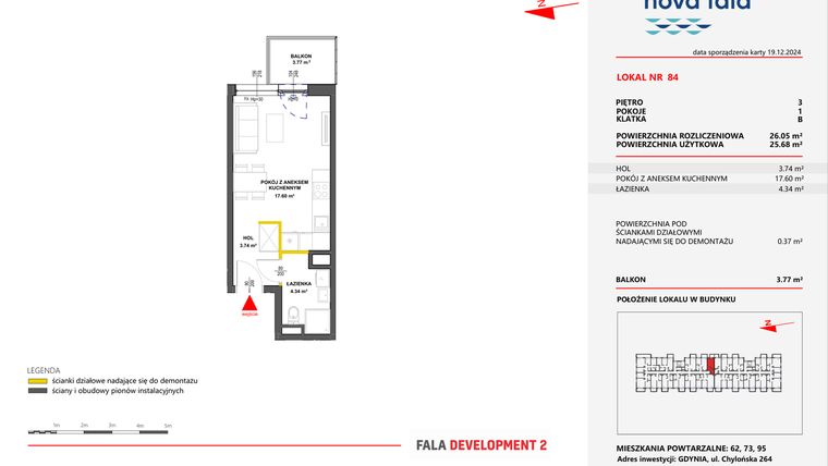 Rzut - Mieszkanie na sprzedaż 1 pokój o powierzchni 26,05 m² - numer 84 w Miasteczko Nova Fala