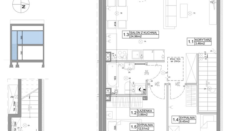 Rzut - Mieszkanie na sprzedaż 3 pokoje o powierzchni 61,95 m² - numer 62 w Boska Ksawerowska IV