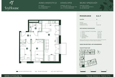 Rzut - Mieszkanie na sprzedaż 3 pokoje o powierzchni 52,06 m² - numer B.4.7 w IVY HOUSE
