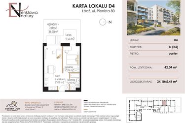 Rzut - Mieszkanie na sprzedaż 2 pokoje o powierzchni 42,04 m² - numer D4 w Enklawa Natury