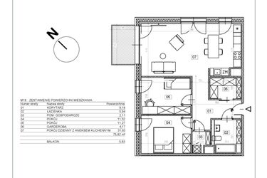 Rzut - Mieszkanie na sprzedaż 3 pokoje o powierzchni 76,02 m² - numer J.M18 w Osiedle Glivia Zachodnia